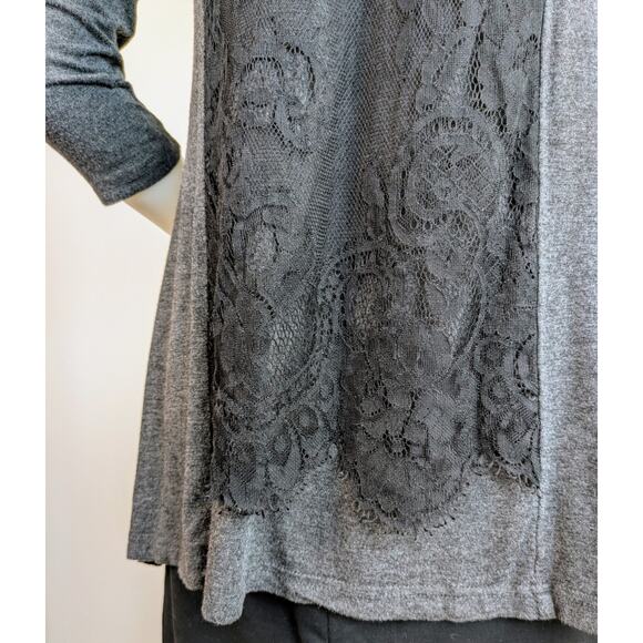 Lynn Ritchie Silver Tunic Top Medium Heather Gray Black Lace Jersey Whimsygoth - Picture 9 of 12